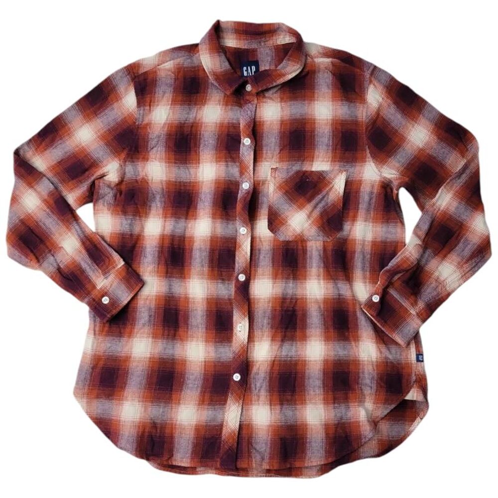Gap Women's Soft Long Sleeve Hi-Low Hem Relaxed Fit Flannel - Moana Plaid